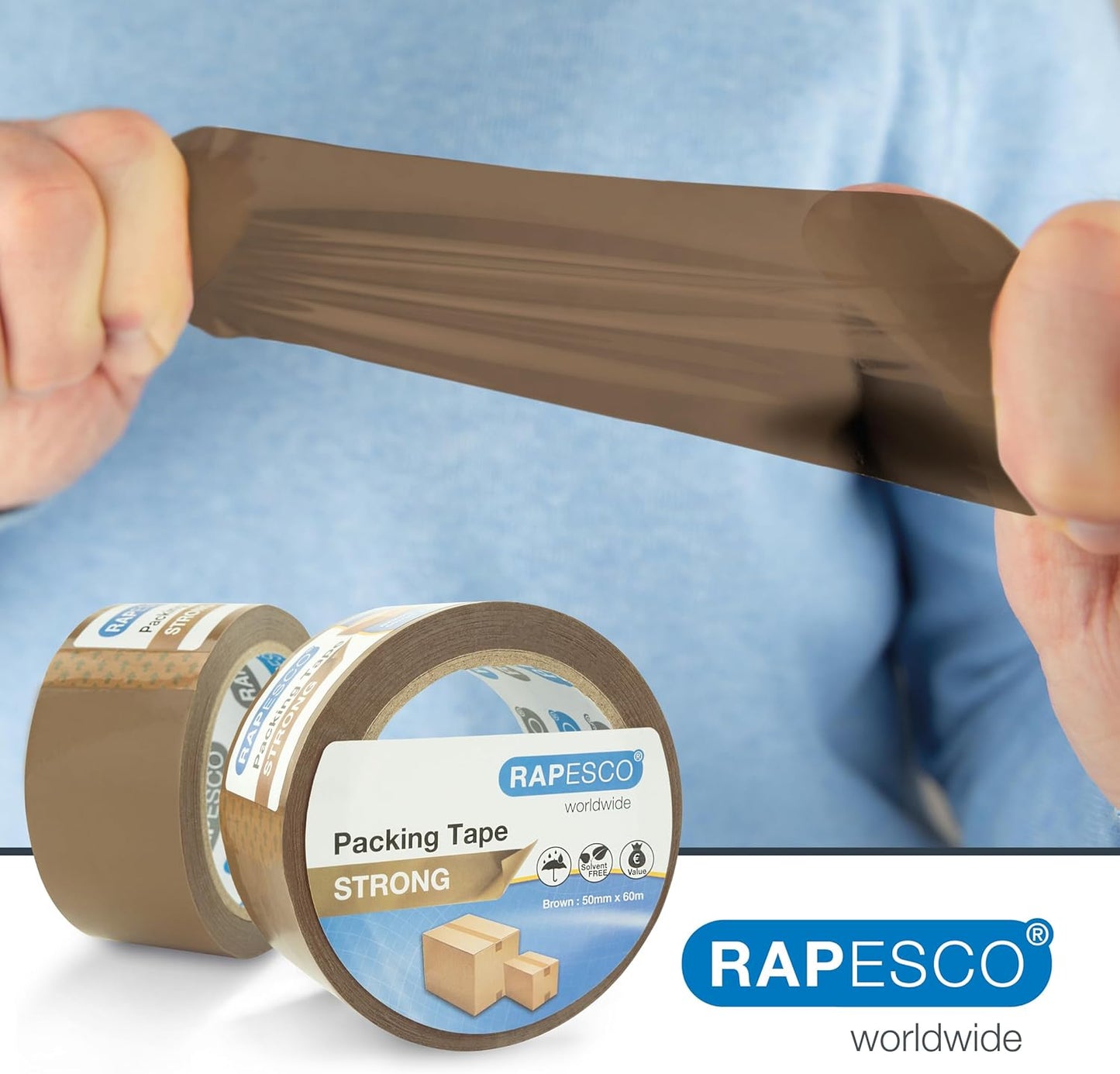 Rapesco 1750 Strong Packing Tape 50mm x 60m, Brown, Pack of 3