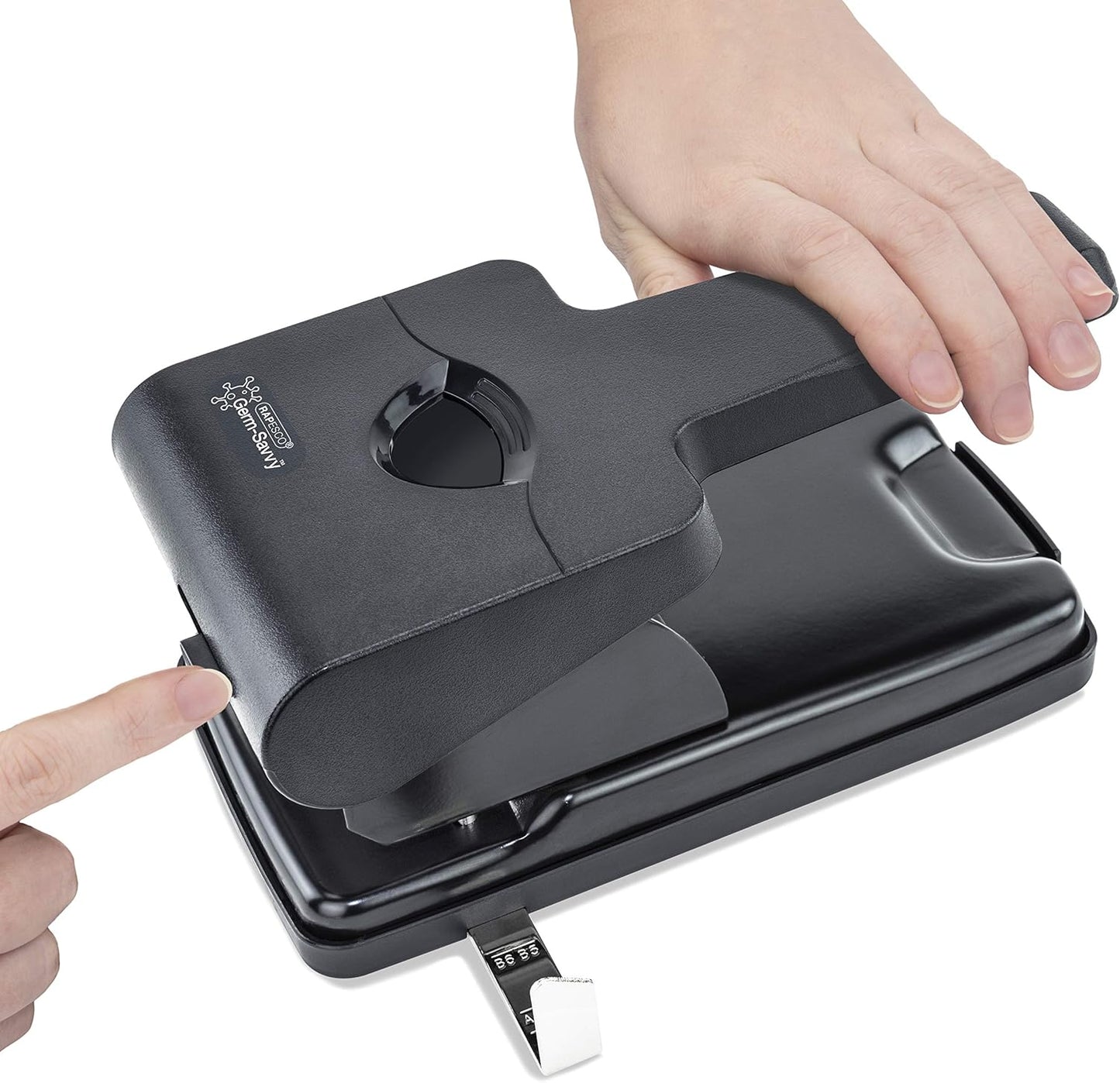 Rapesco 1631 Germ-Savvy Antibacterial HD865-P Heavy Duty 2-Hole Punch, Black