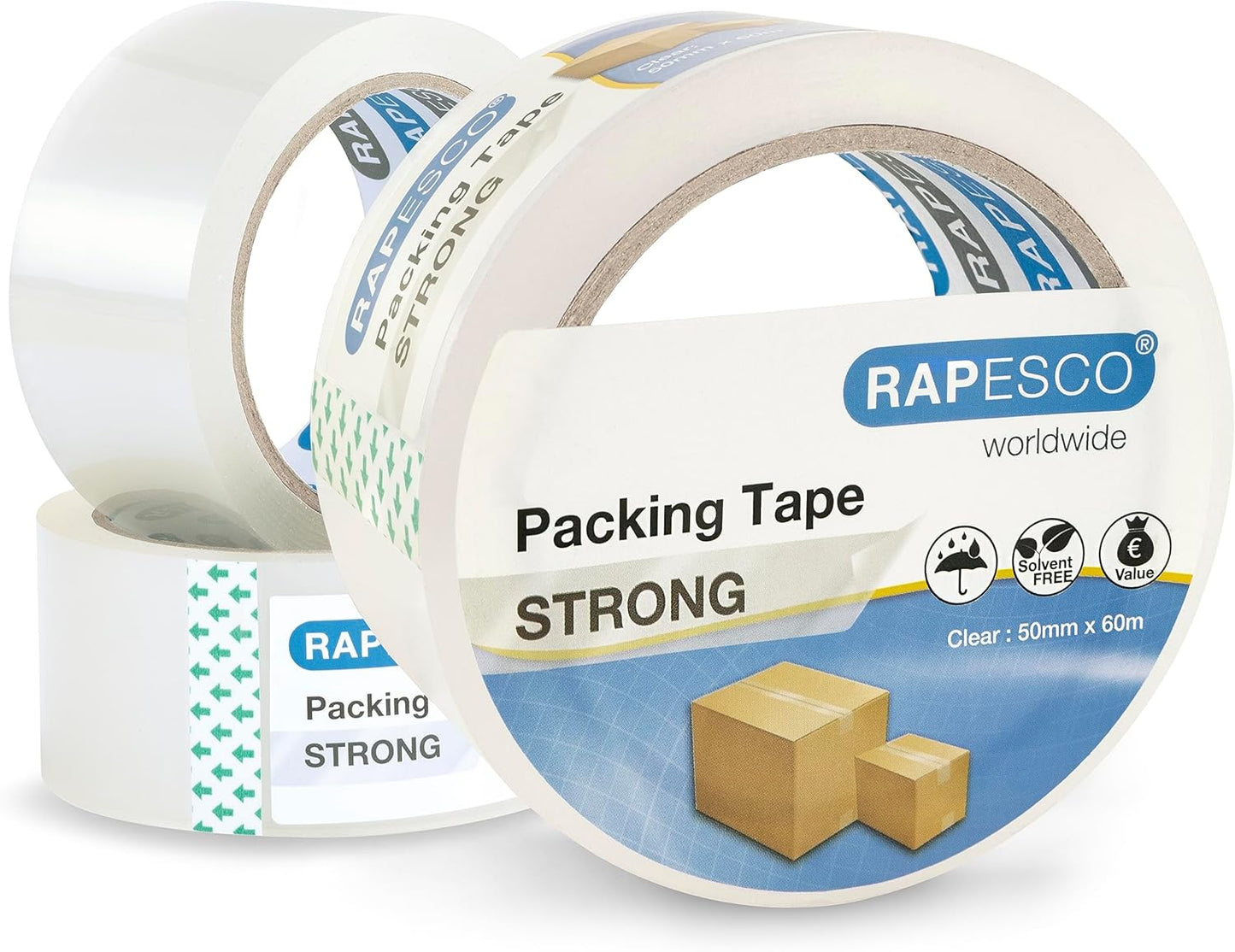 Rapesco 1751 Strong Packing Tape 50mm x 60m, Clear, Pack of 3