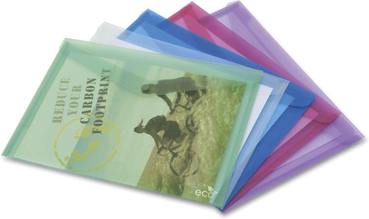 Rapesco 1039 ECO Popper Wallets, A4, Assorted Transparent Colours, Pack of 5