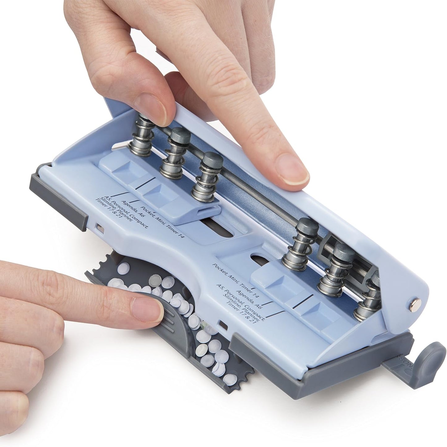 Rapesco 1323 Adjustable 6-Hole Organiser/Diary Punch, 10 Sheet Capacity, Powder Blue