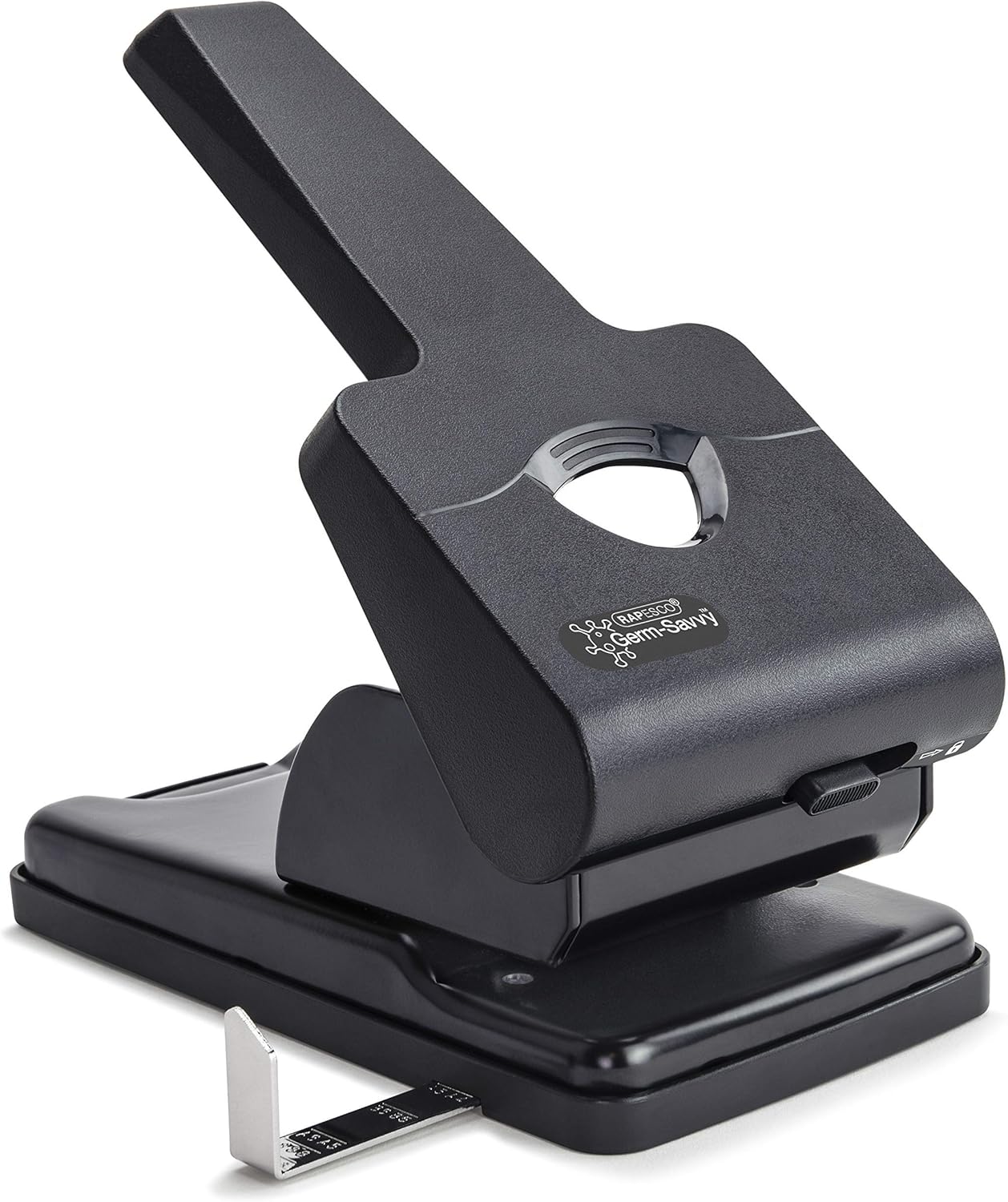 Rapesco 1631 Germ-Savvy Antibacterial HD865-P Heavy Duty 2-Hole Punch, Black