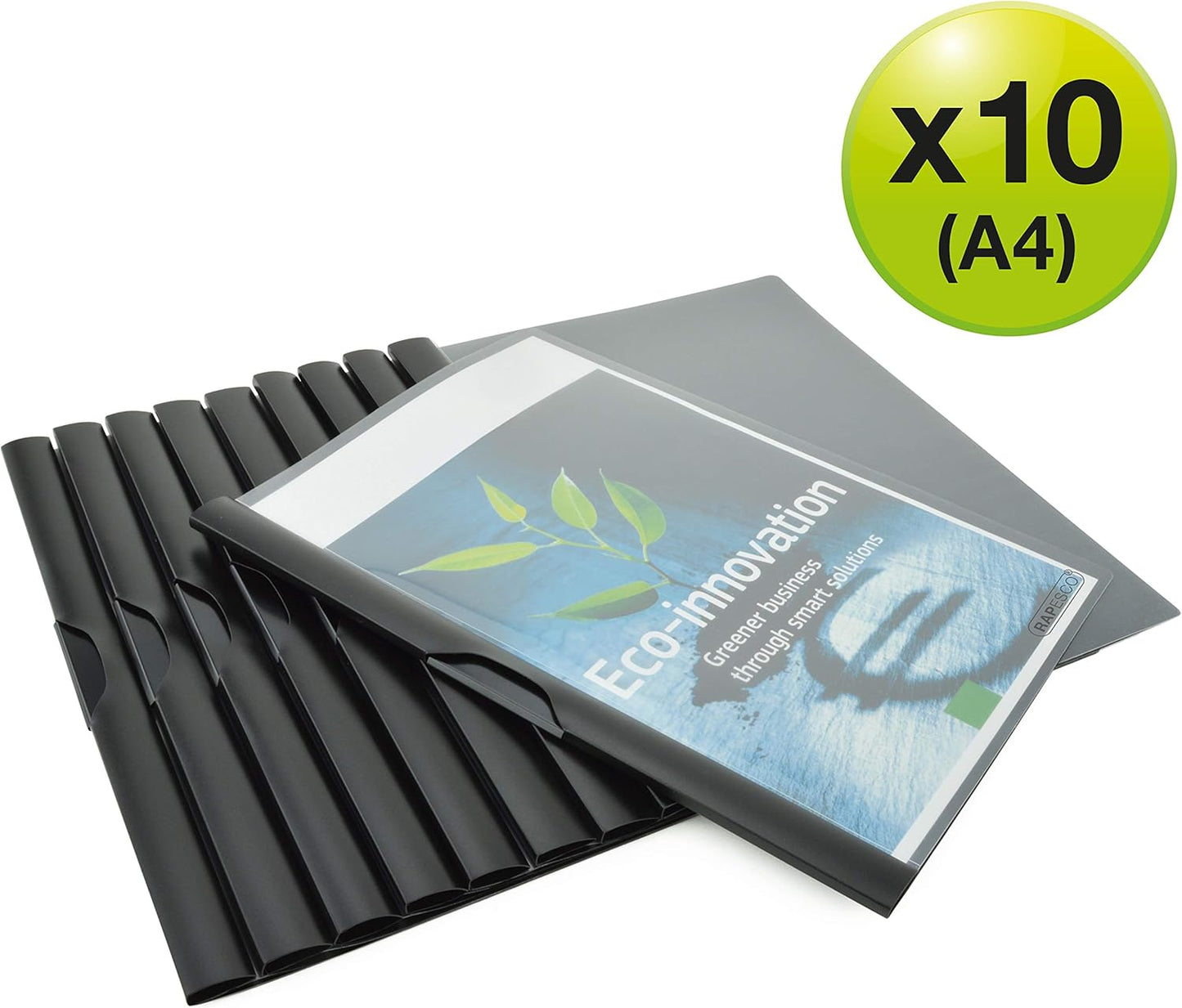Rapesco 1595 ECO Clip Report Folder, A4, Black, Pack of 10