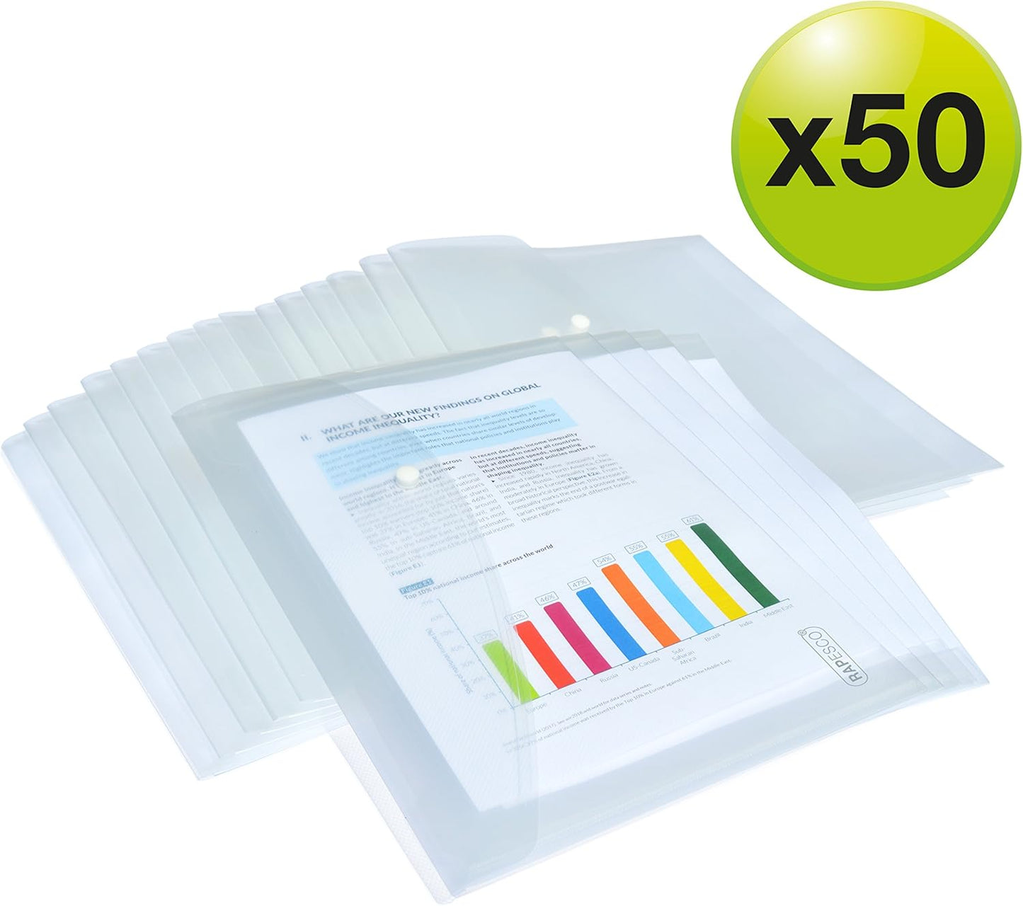 Rapesco 1497 Popper Wallets, A4+ / Foolscap, Clear Transparent, Pack of 50