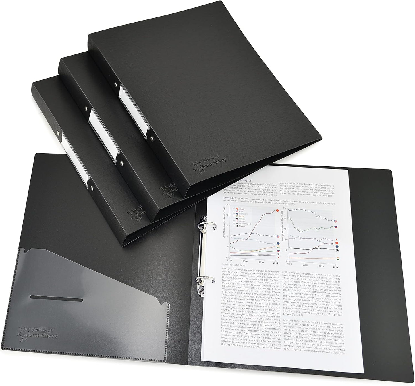 Rapesco 1657 2-Ring Binder with Antibacterial Protection, 35 mm Spine, A4, Black, Pack of 4
