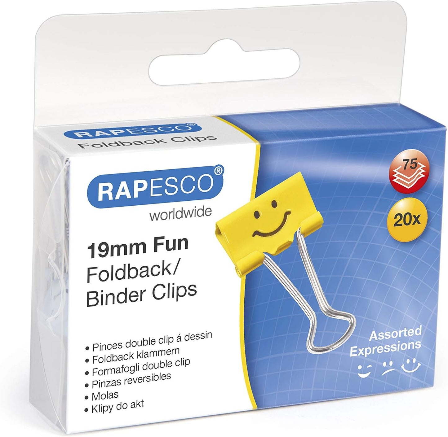 Rapesco 1351 19 mm Fun Foldback Clips, Bright Yellow, Pack of 20