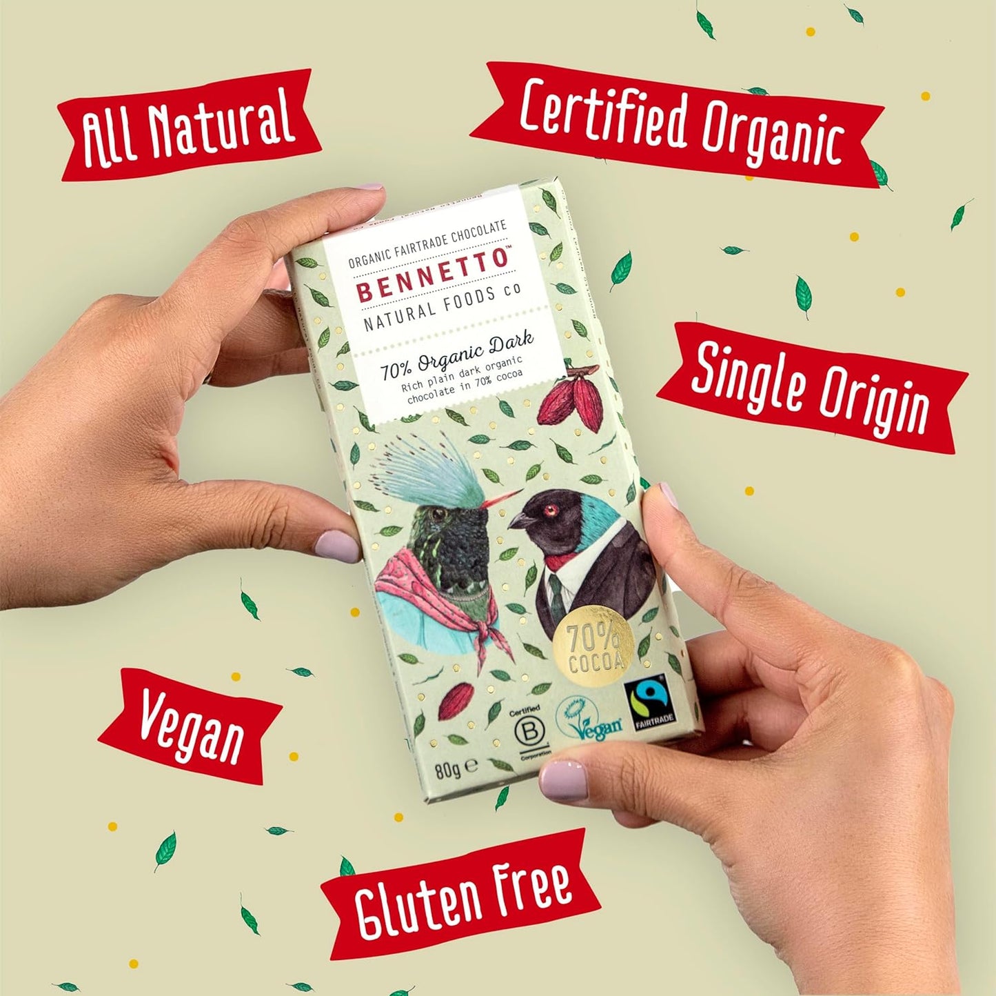 70% Organic Dark Rich, plain dark chocolate with 70% cocoa. Certified organic, Fairtrade, and net climate positive. Beautiful gifts for everyone. 3x 80g Full Size Bars.