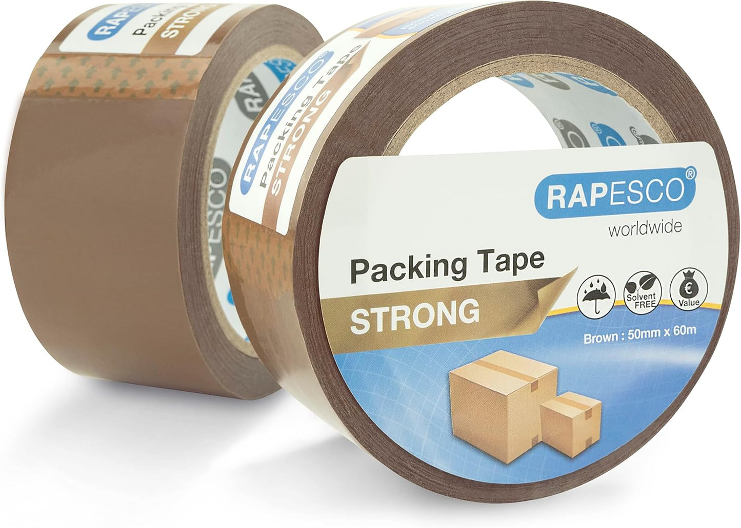 Rapesco 1696 Strong Packing Tape 50mm x 60m, Brown, Pack of 2