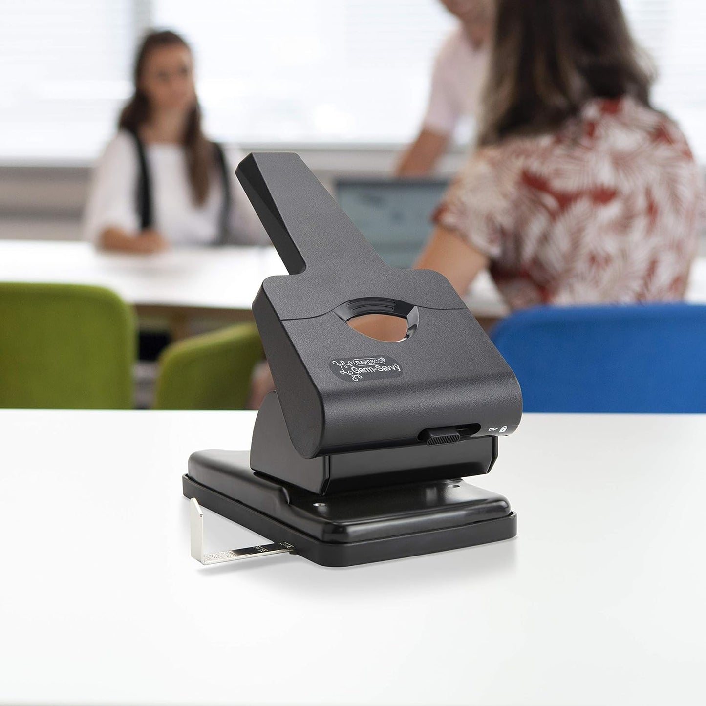 Rapesco 1631 Germ-Savvy Antibacterial HD865-P Heavy Duty 2-Hole Punch, Black