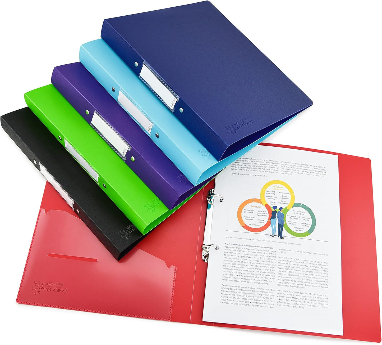Rapesco 1660 2-Ring Binder with Antibacterial Protection, 35 mm Spine, A4, Blue, Pack of 4