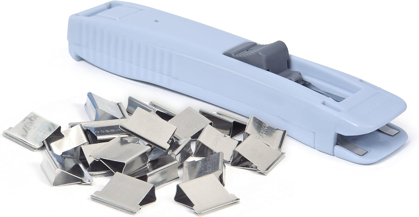Rapesco 1366 Supaclip 40 Powder Blue Dispenser and 25 Stainless Steel Clips