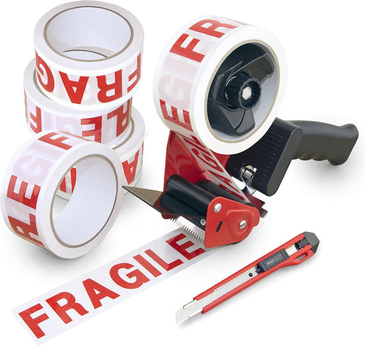 Rapesco 1682 Germ-Savvy Antibacterial 960 Packing Tape Dispenser with 5 ‘Fragile’ Packing Tapes