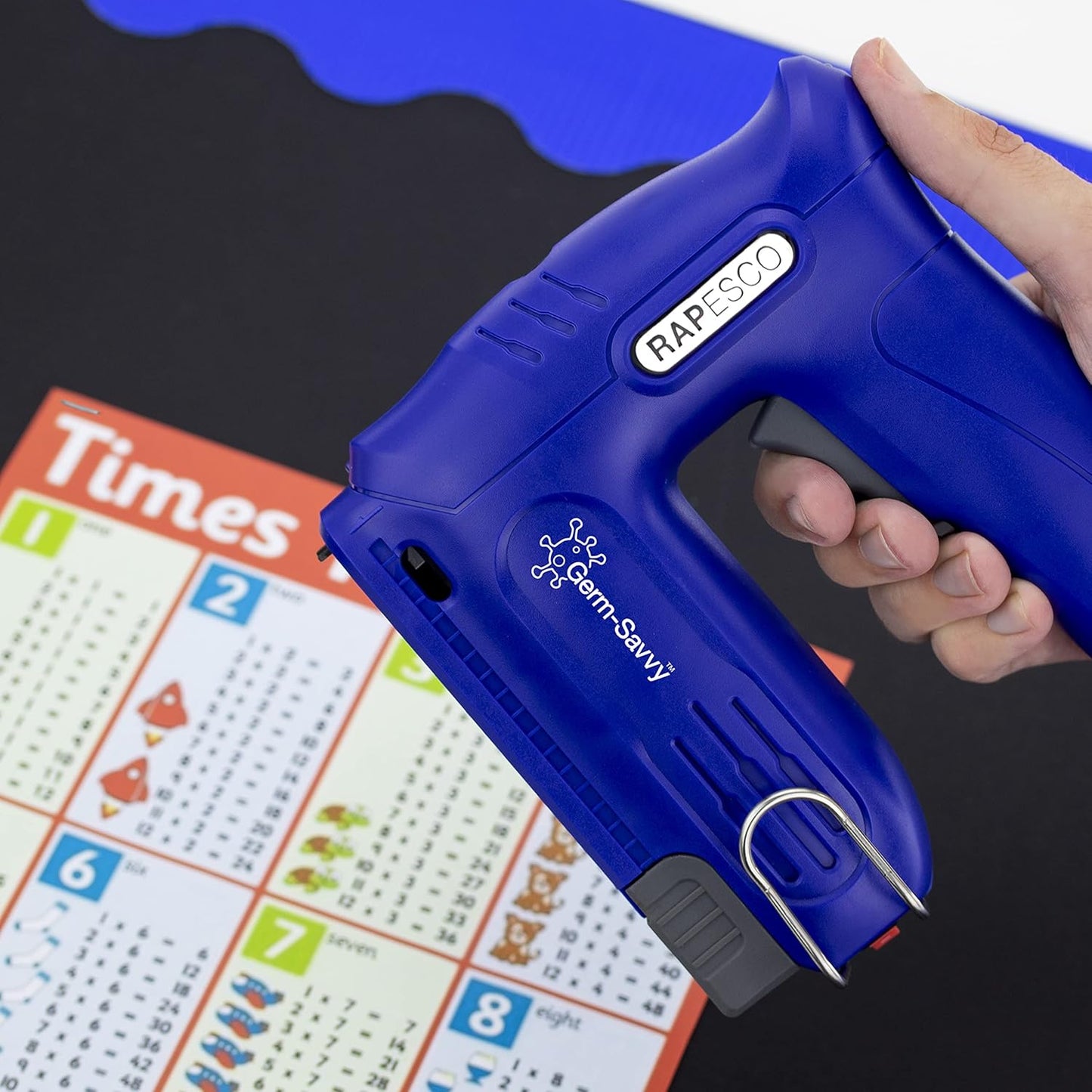 Rapesco 1634 Germ-Savvy Antibacterial, T12-USB Cordless Electric Staple Gun with Integrated 4V Lithium-Ion Battery, Blue