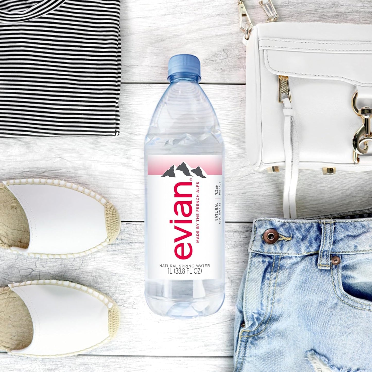 Evian Natural Spring Water, 1.0 Litre, 1000ml, 6-Count