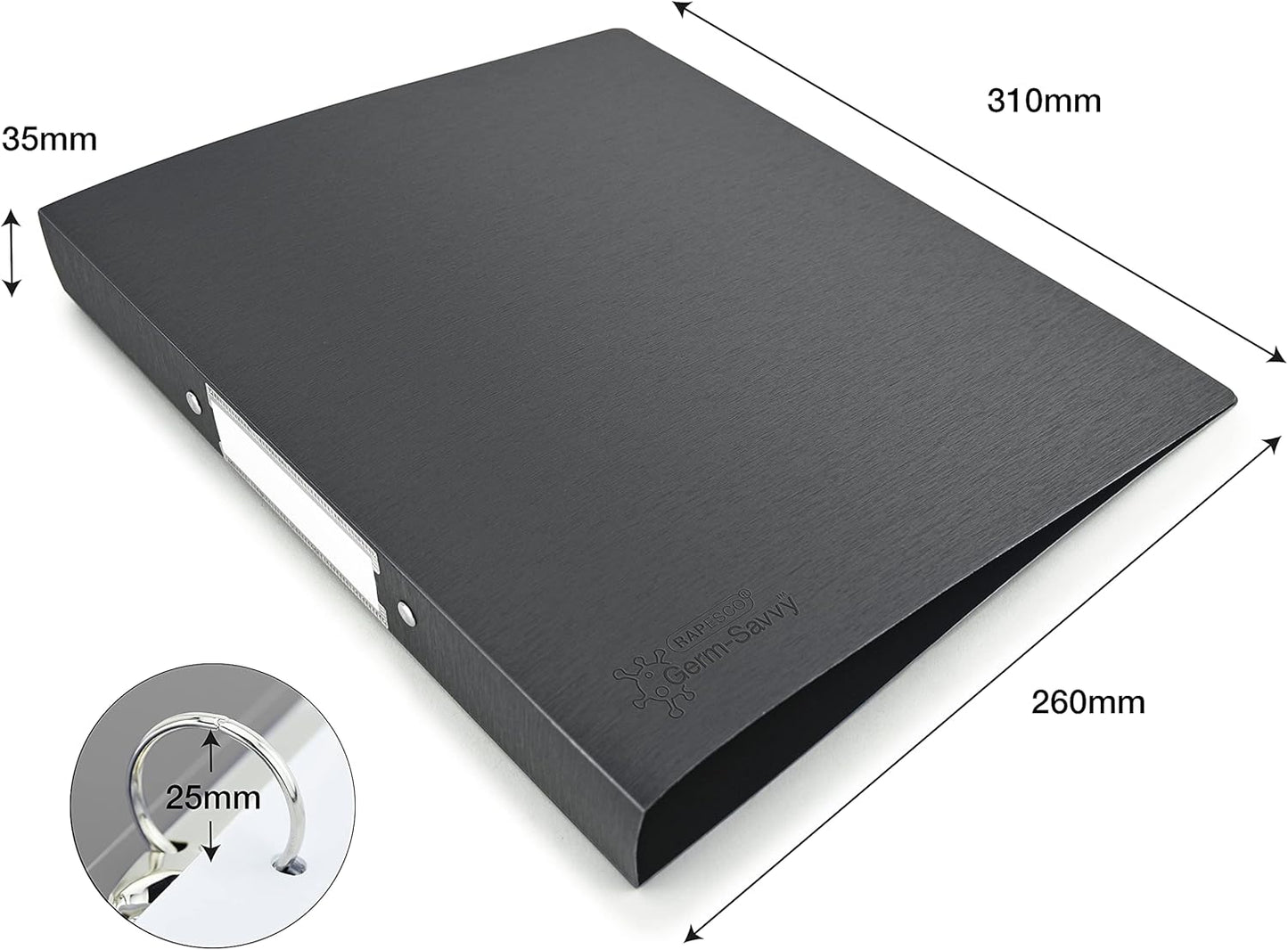 Rapesco 1657 2-Ring Binder with Antibacterial Protection, 35 mm Spine, A4, Black, Pack of 4