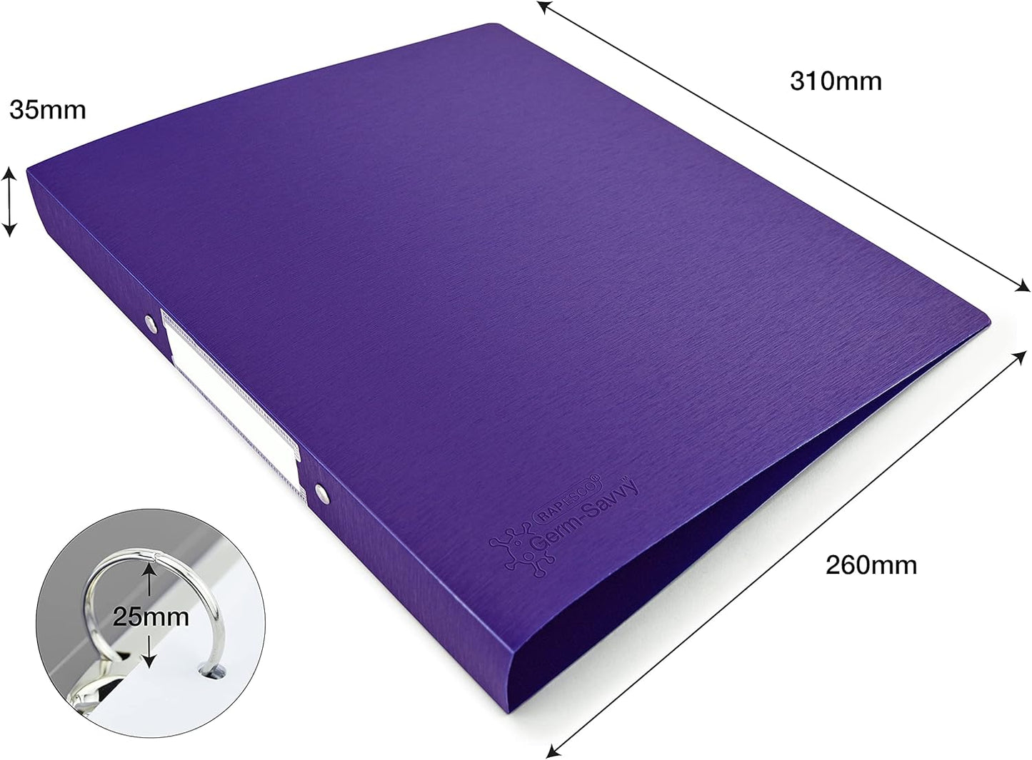 Rapesco 1663 2-Ring Binder with Antibacterial Protection, 35 mm Spine, A4, Purple, Pack of 4