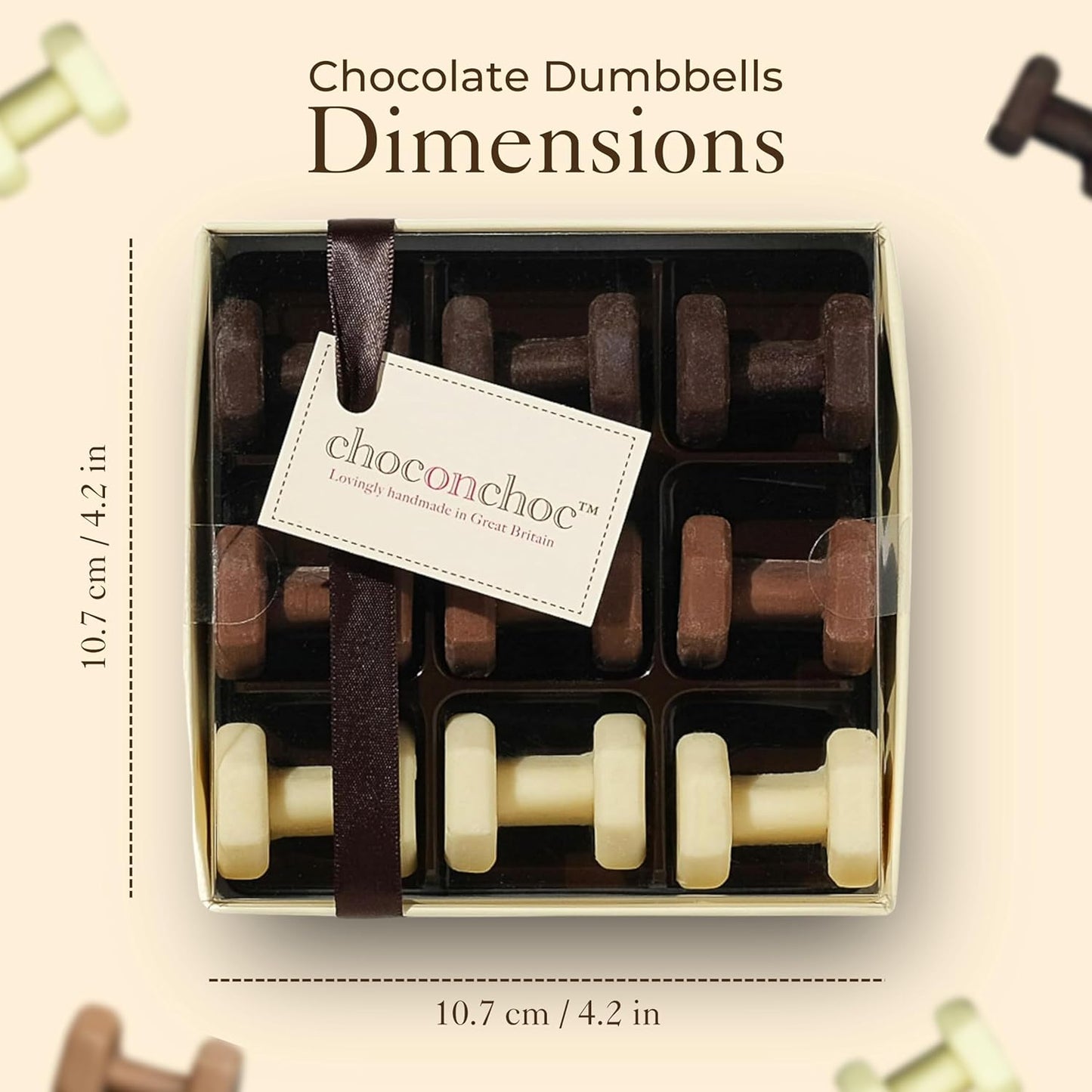 Choc On  Chocolate Dumbbells | Handmade Belgian White, Milk, and Dark Chocolate - 70g - Unique Gift Idea for Fitness Enthusiasts & Chocolate Lovers | Premium Quality Ingredients