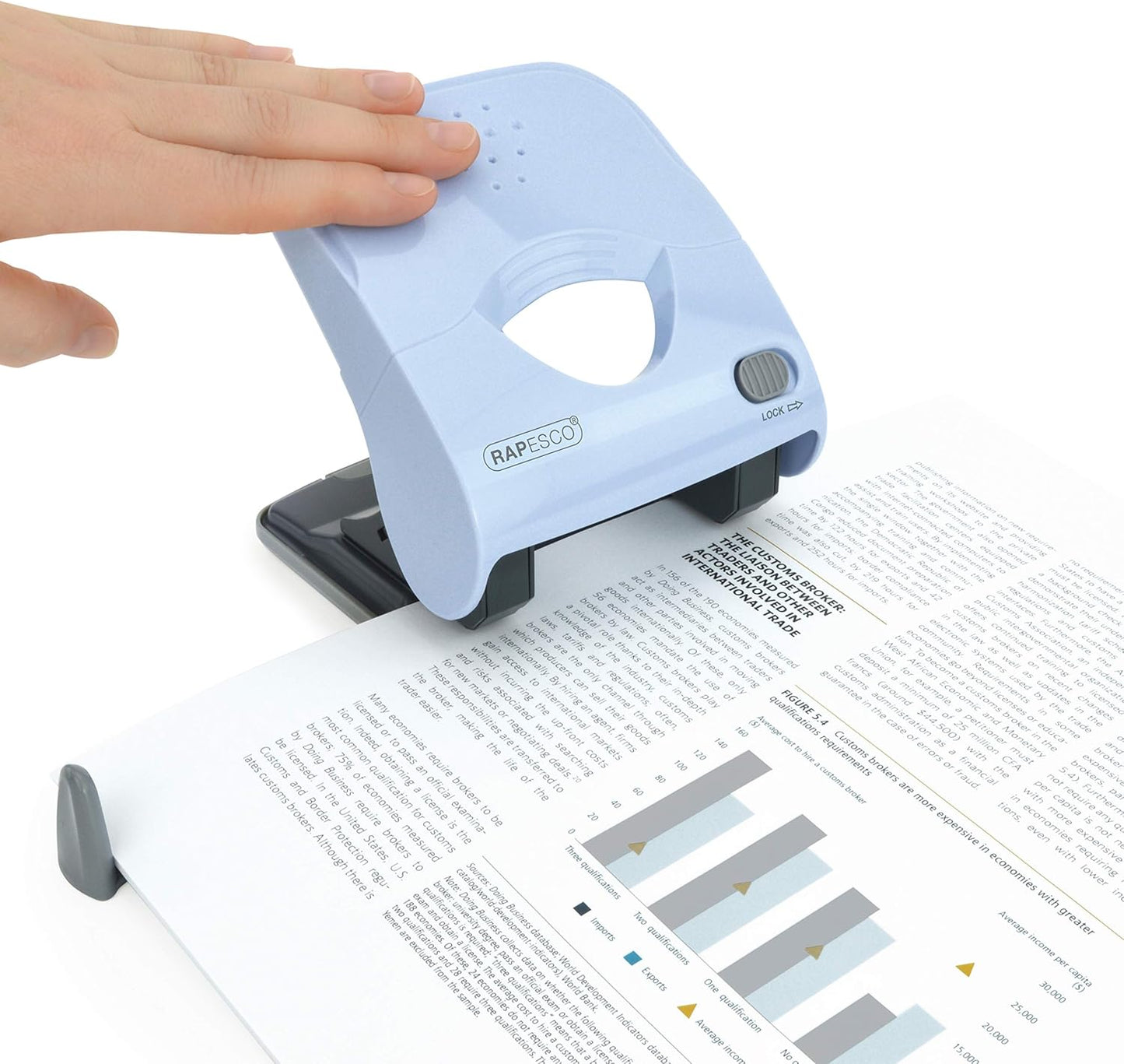 Rapesco 1528 X5-40ps Less Effort 2 Hole Punch, 40 Sheet Capacity, Powder Blue