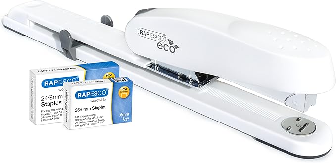 Rapesco 1481 ECO 790 Heavy Duty Long Arm Stapler with 2000 Staples, 50 Sheet Capacity, Soft White