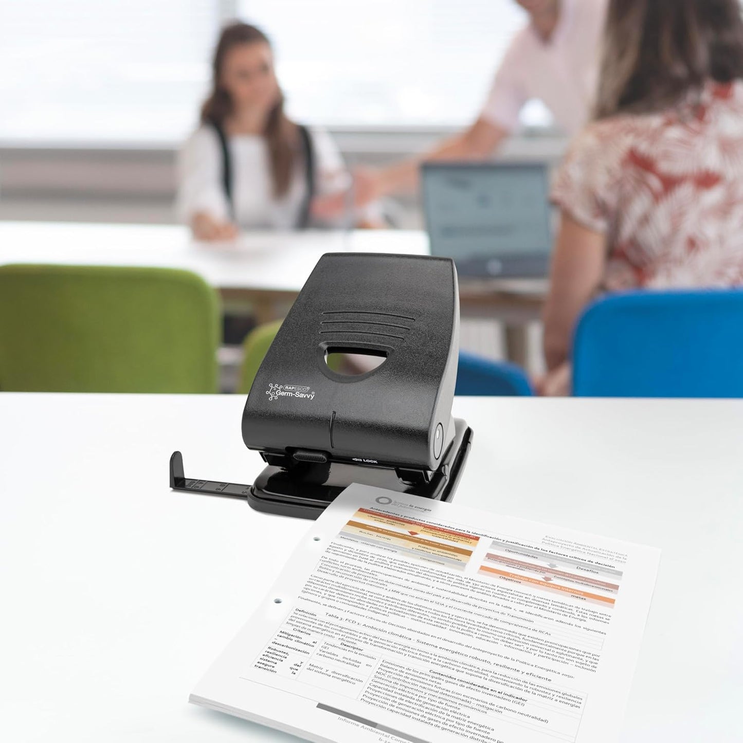 Rapesco PF835PB2 Germ-Savvy Antibacterial, Heavy Duty 835-P 2-Hole Punch, 40 Sheet Capacity, Black