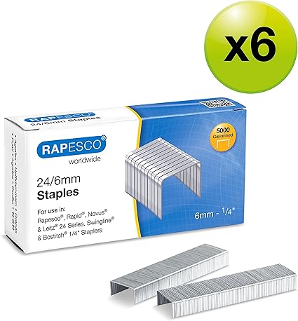 Rapesco 1736 Business Pack: 24/6mm (No.16) Galvanised Staples, 6 Boxes of 5000