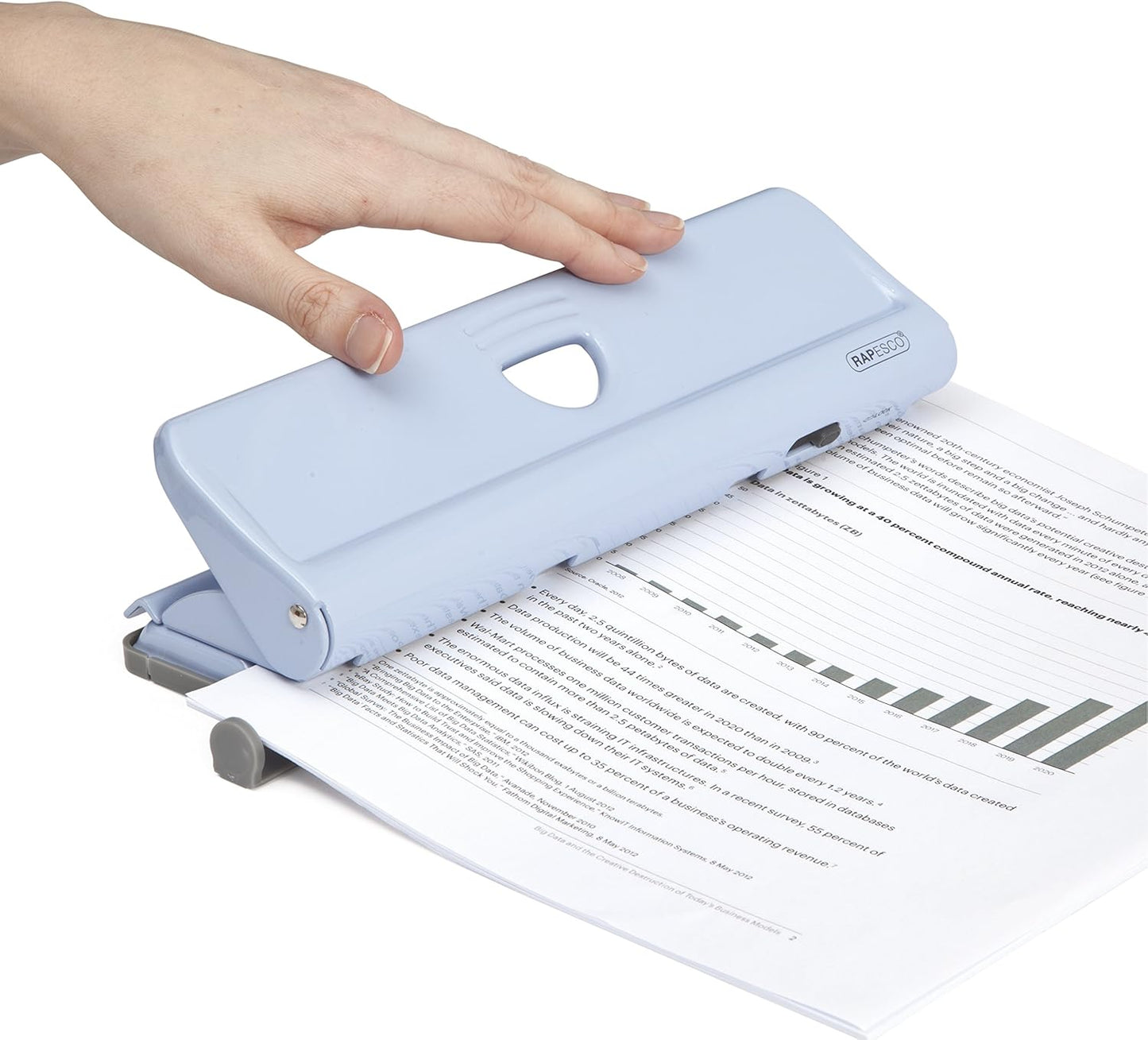 Rapesco 1348 720 4-Hole Metal Punch, 22 Sheet Capacity, Powder Blue