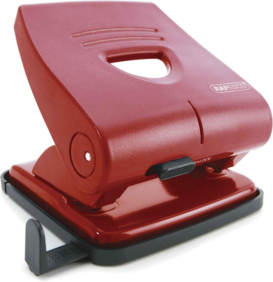 Rapesco PF827PR2 827-P 2-Hole Punch, 30 Sheet Capacity, Red