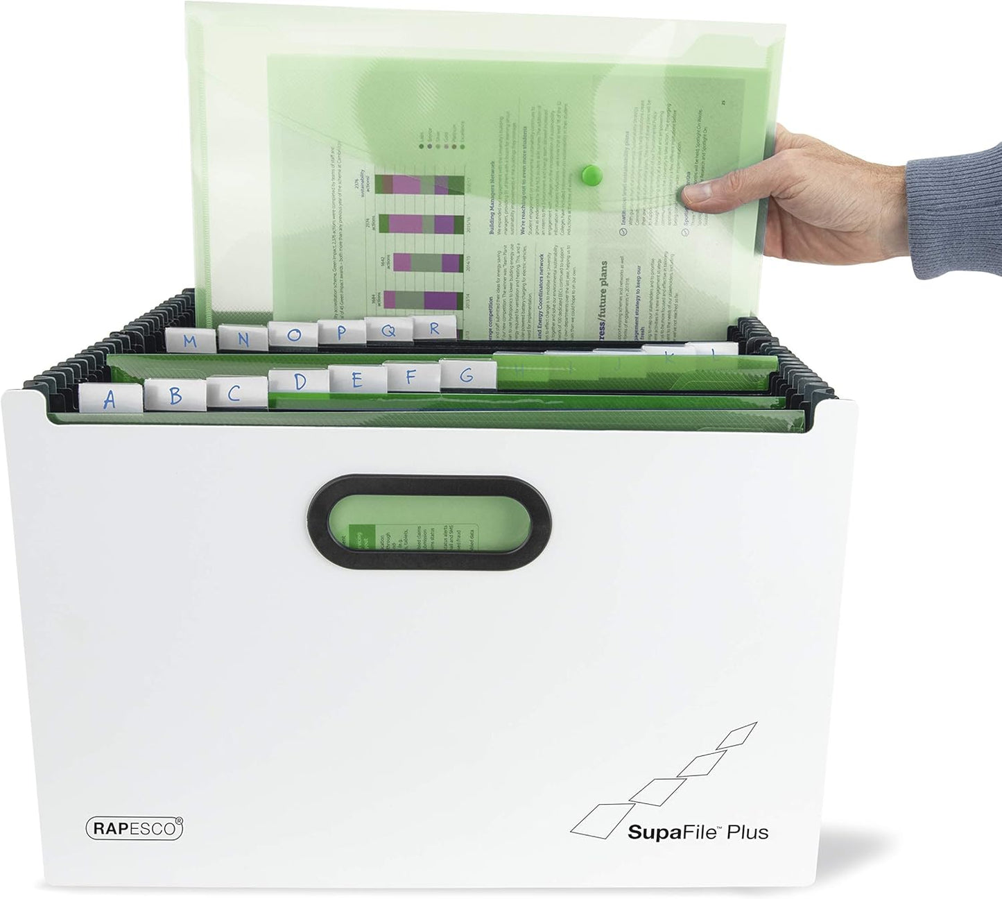 Rapesco 1622 SupaFile Plus A4+ Desktop Expanding File Organiser, Oversized to Fit Folders, 26-Part, White/Black
