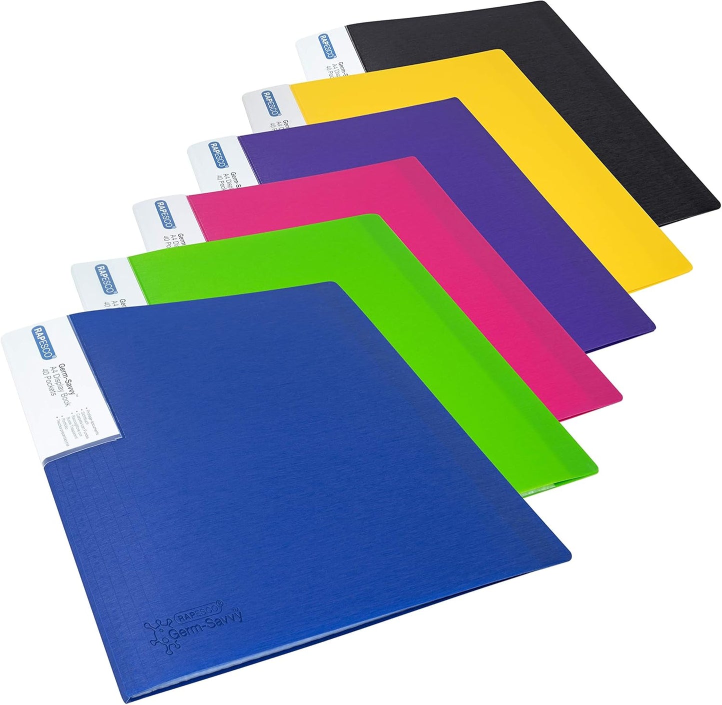 Rapesco 1646 Presentation Folder with Antibacterial Protection, 20 Pockets, A4, Assorted Colours, Pack of 6