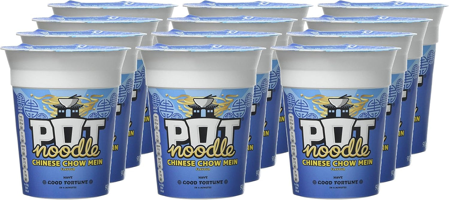 Pot Noodle Chinese Chow Mein Standard Pot Noodle instant vegan* snack quick to make noodles 12x 90 g
