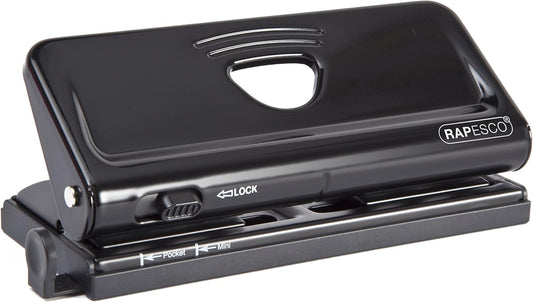 Rapesco 1342 Adjustable 6-Hole Organiser/Diary Punch, 10 Sheet Capacity, Black