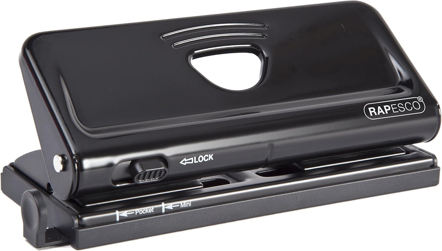 Rapesco PF66P0B1 Adjustable 6-Hole Diary Punch, 8 Sheet Capacity, Black