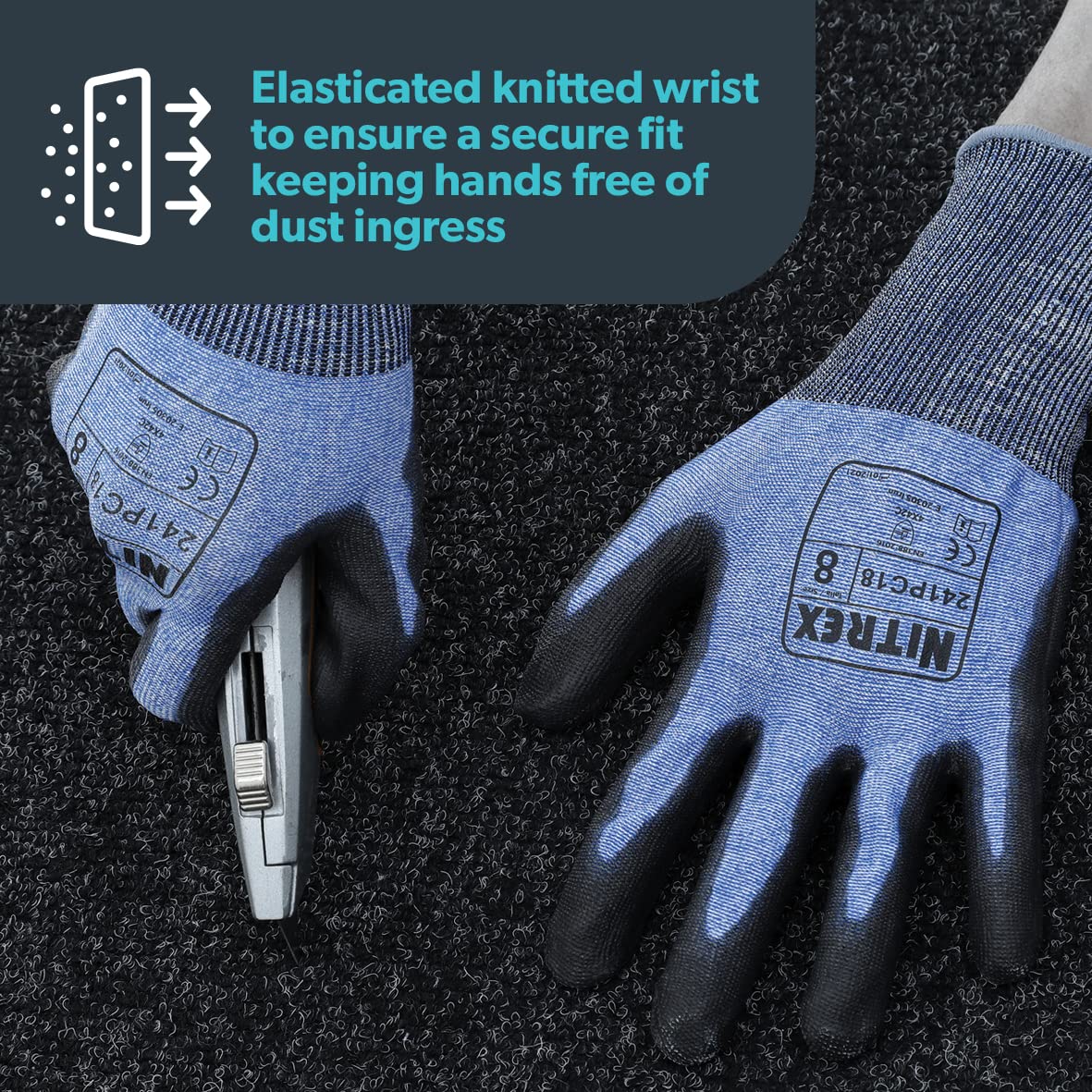 Nitrex 241PC18 Work and Safety Gloves, Bag of 10 Pairs, Size 6 - C Rated Cut Resistant Gloves with PU Palm Coating