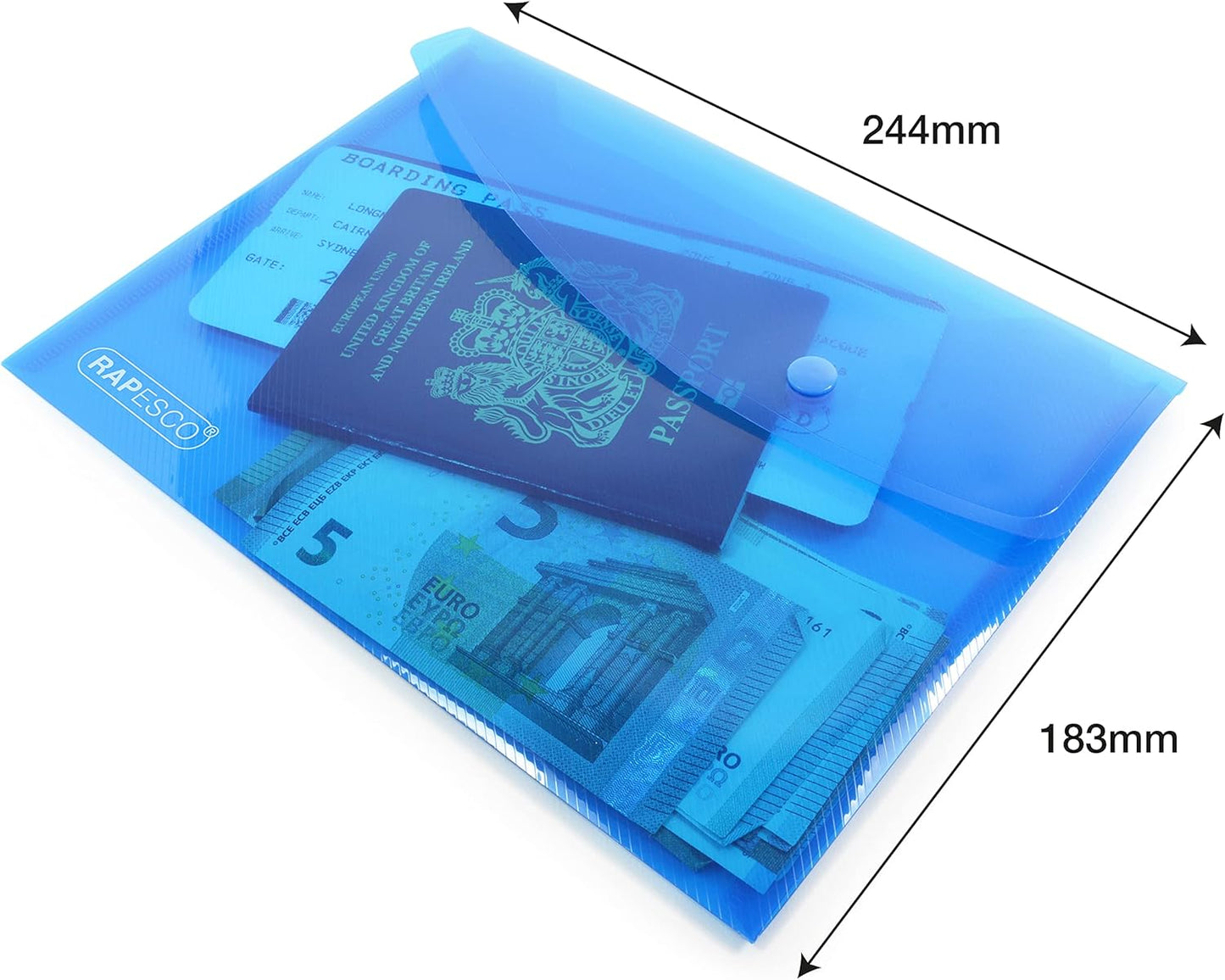 Rapesco 0689 Popper Wallets, A5, Assorted Transparent Colours, Pack of 5