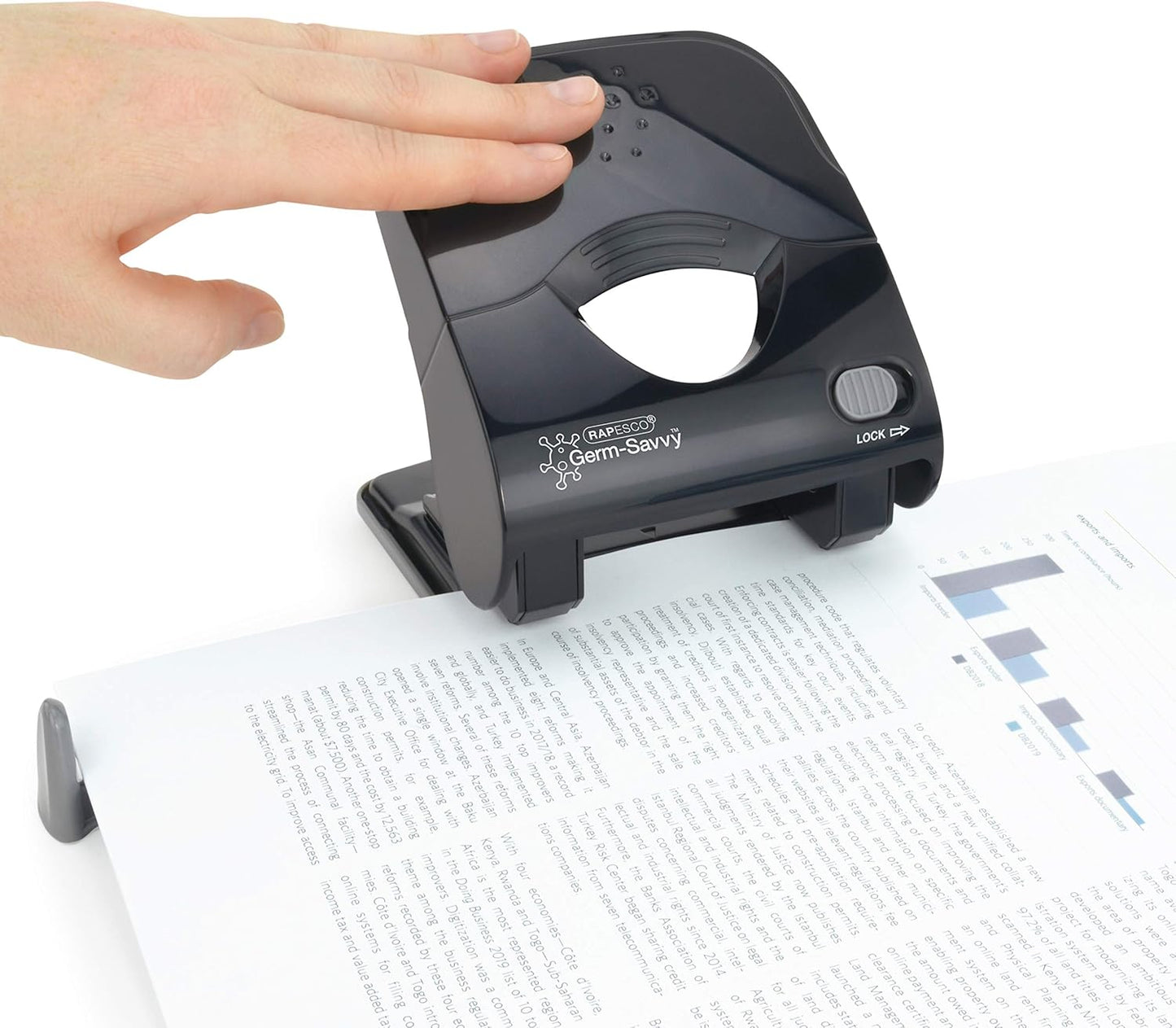 Rapesco 1633 Germ-Savvy Antibacterial, ECO Luna Less Effort Stapler & ECO X5-40ps Less Effort Hole Punch Set, Dark Grey