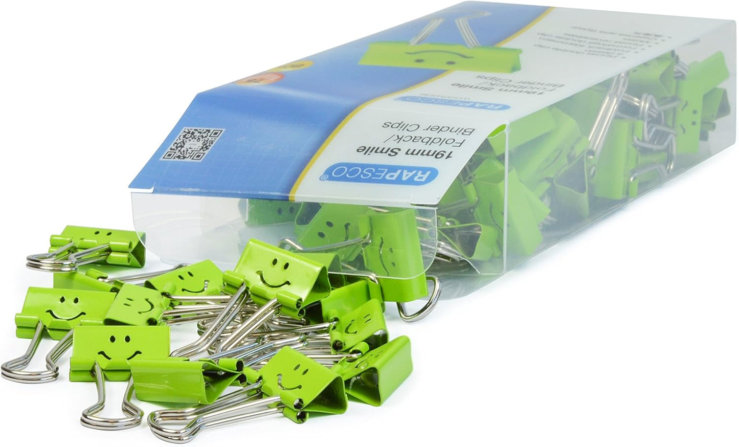 Rapesco 1423 19 mm Smiles Foldback Clips, Green, Pack of 80