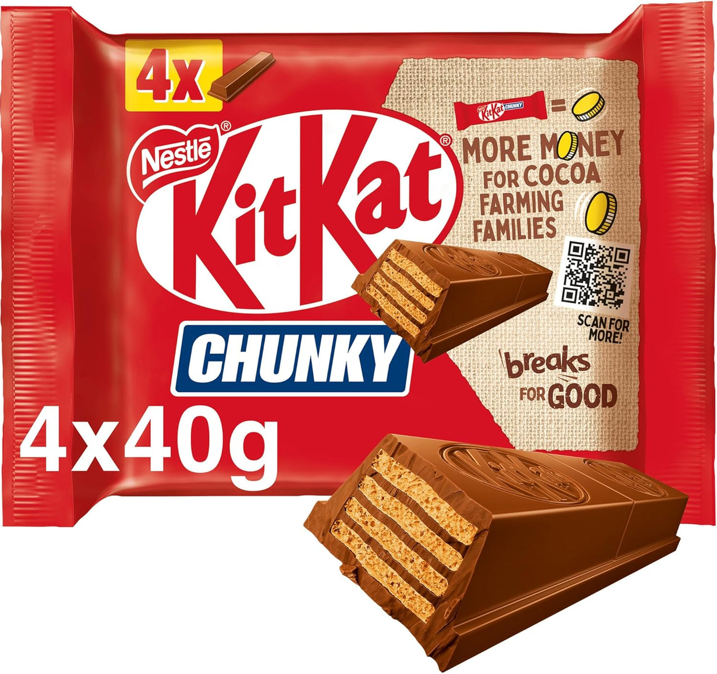 KitKat Chunky Milk Chocolate Bar Multipack, 4 x 40 g