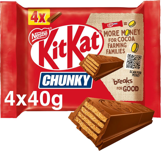 KitKat Chunky Milk Chocolate Bar Multipack, 4 x 40 g