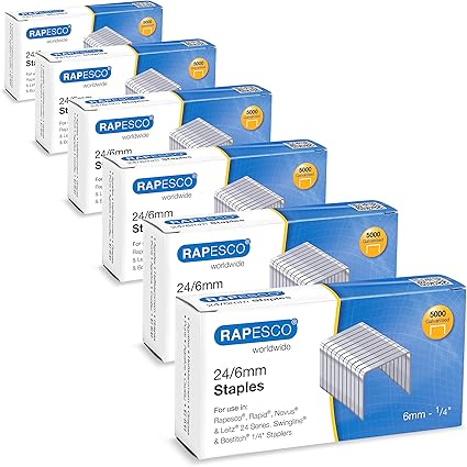 Rapesco 1736 Business Pack: 24/6mm (No.16) Galvanised Staples, 6 Boxes of 5000