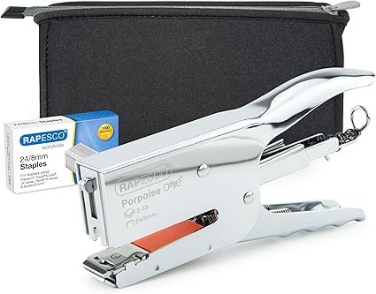 Rapesco 1626 Porpoise ONE Bypass Stapling Plier with Germ-Savvy Bag and 1000 x 24/8mm Staples, Uses 24/8mm Staples, ONE Size only for 2-45 Sheet Capacity, Chrome