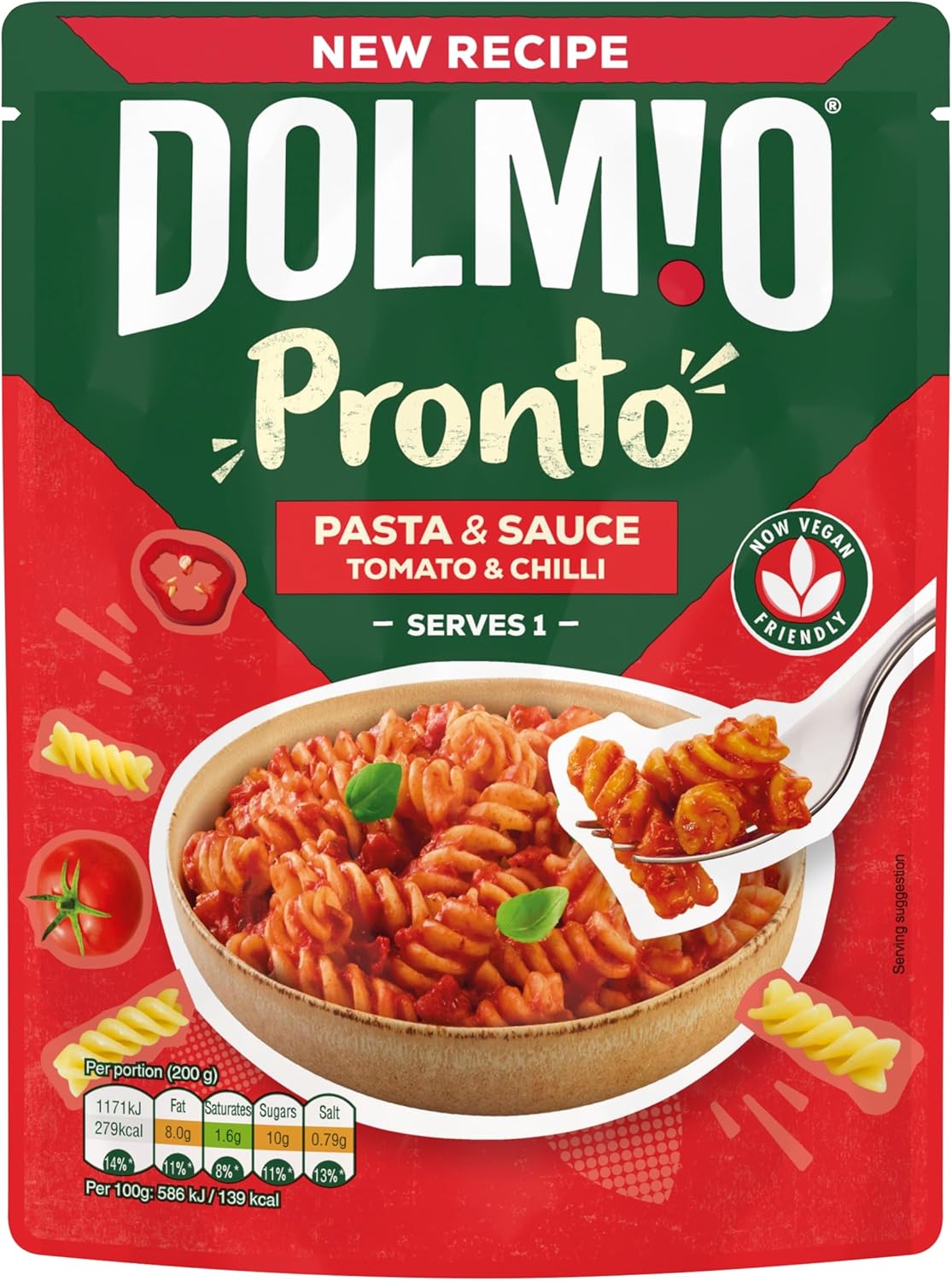 Dolmio Pasta Pronto Tomato and Chilli Microwave Fusili with Sauce, Bulk Multipack 6 x 200 g Pouches