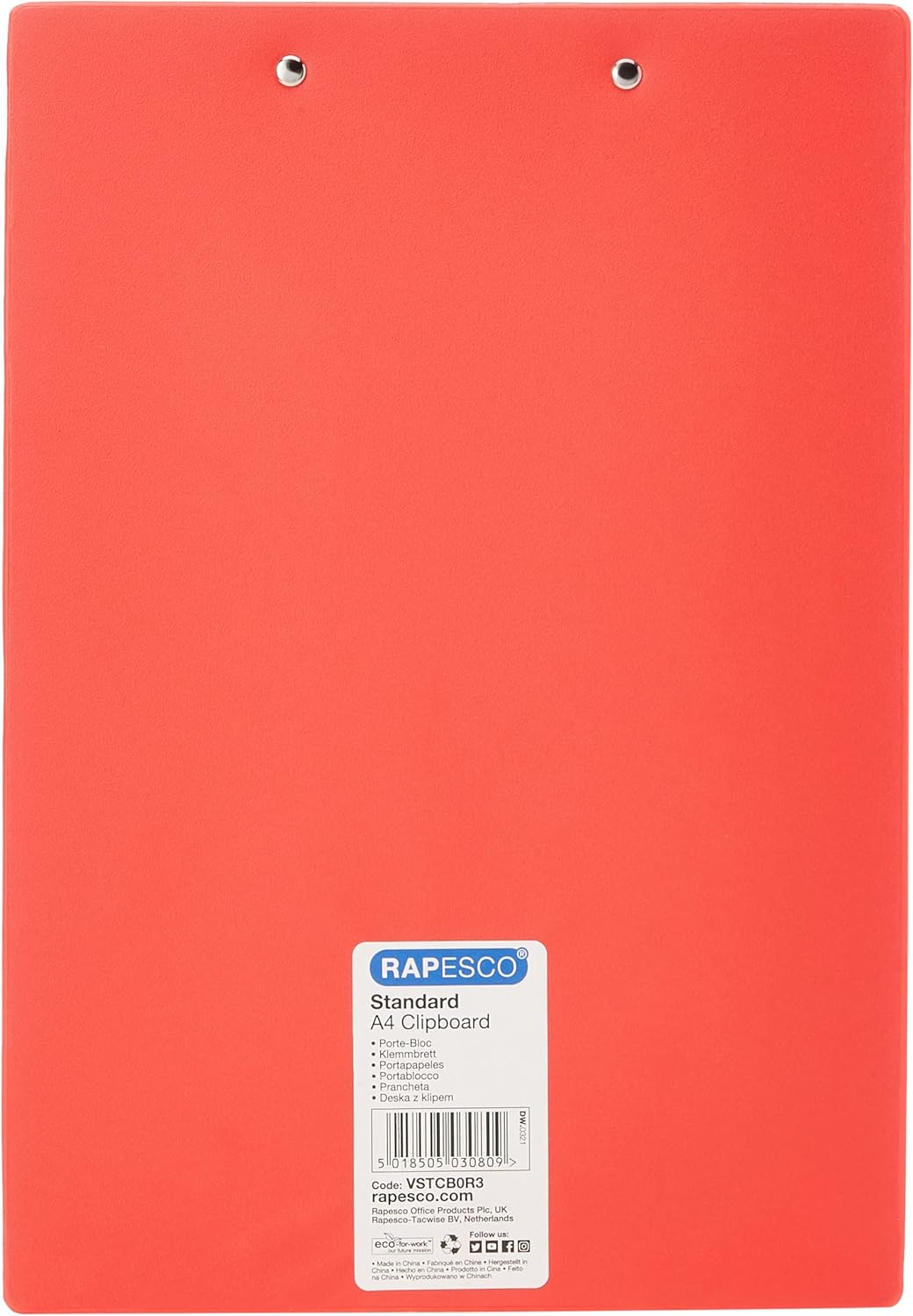 Rapesco VSTCB0R3 Standard Clipboard, A4/Foolscap, Red