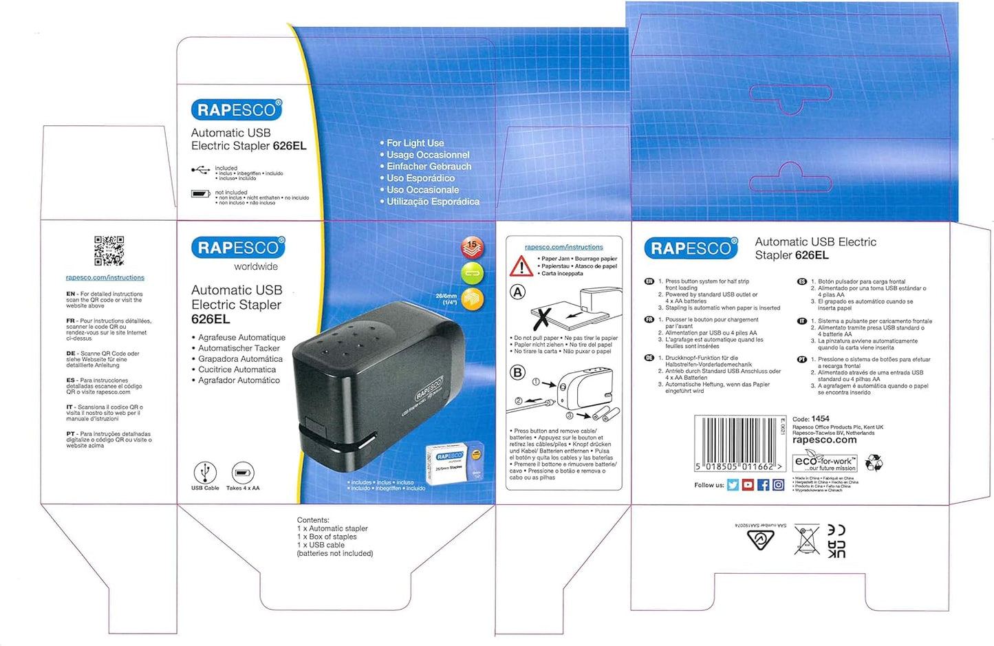Rapesco 1454 626EL Automatic USB/Battery Stapler with 1000 26/6mm Staples, 15 Sheet Capacity, Black
