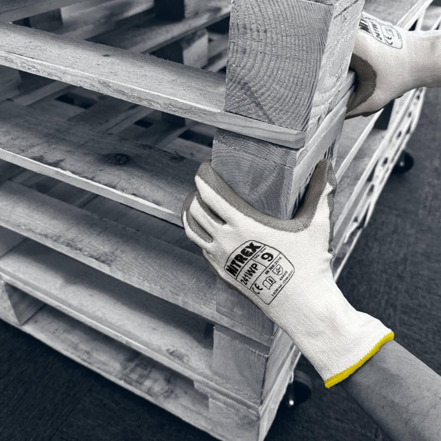 NITREX 241WP 10 Pairs of Work Safety Gloves, PU Palm Coated, 13 Gauge Seamless Liner, Cut Resistant ISO Level B, Excellent Dry Grip, Sanitized Actifresh, Colour White/Grey, Size 6 (241WP-06)