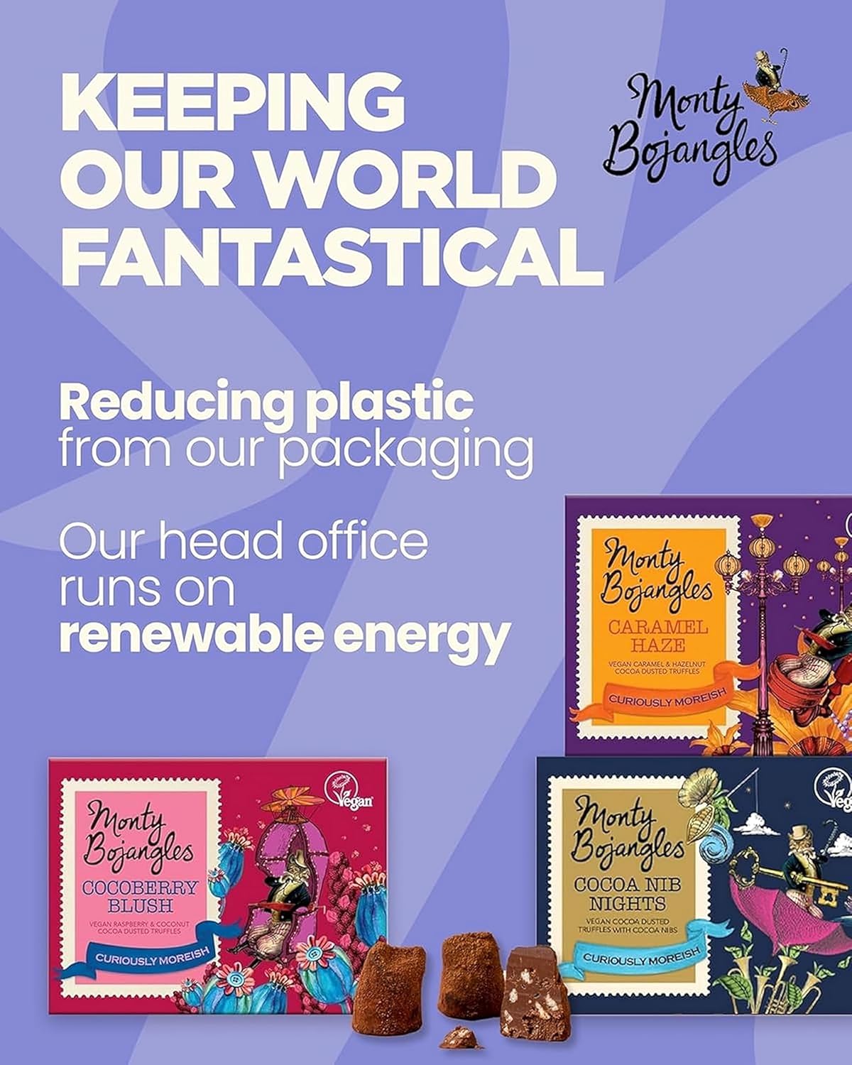 Monty Bojangles Vegan Cocoa Dusted Truffles Tower (3 x 100g Gift Pack) - 3 Luxury Vegan Chocolatey Truffle Boxes - Caramel Haze, Cocoa Berry Blush, Cocoa Nib Nights - Vegan Chocolate Gift