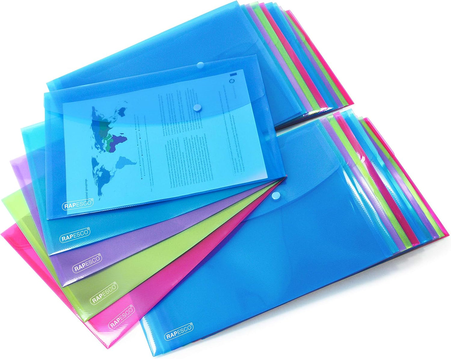 Rapesco 1495 Popper Wallets, A4+ / Foolscap, Assorted Transparent Colours, Pack of 50