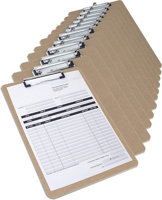 Rapesco 1608 Business Pack: 12 Standard Hardboard Clipboards, A5, Brown