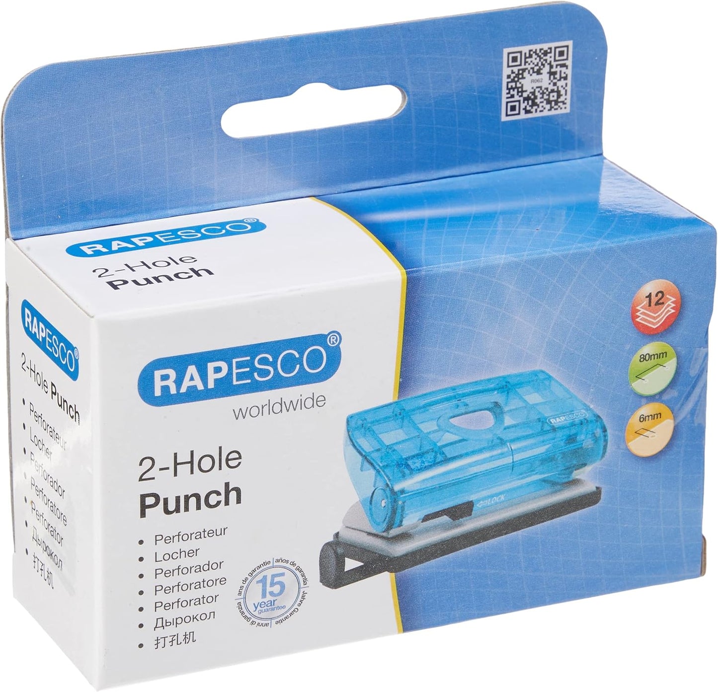 Rapesco BC810PBB 810-P 2 Hole Punch with 12 Sheet Capacity, Blue