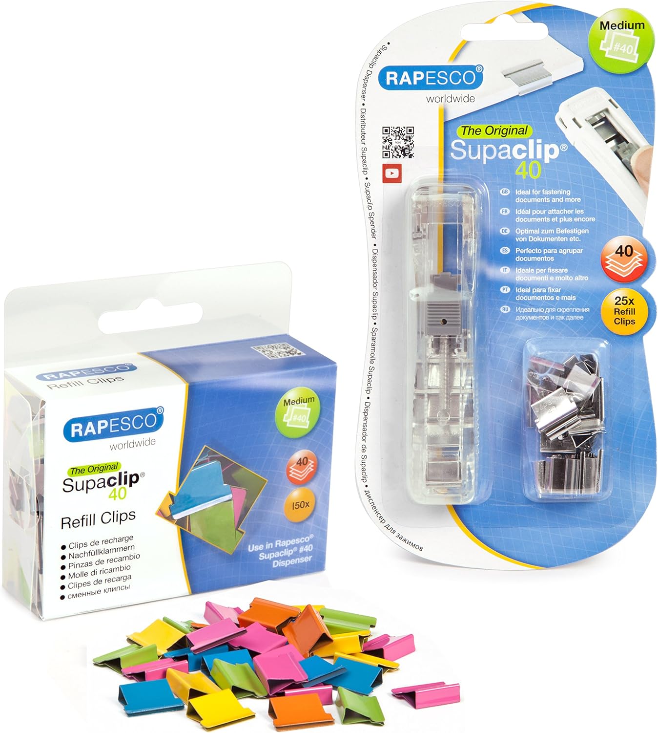 Rapesco 1299A Supaclip 40 Kit, Dispenser with 25 Stainless Steel Clips and 150 Refill Clips in Assorted Colours