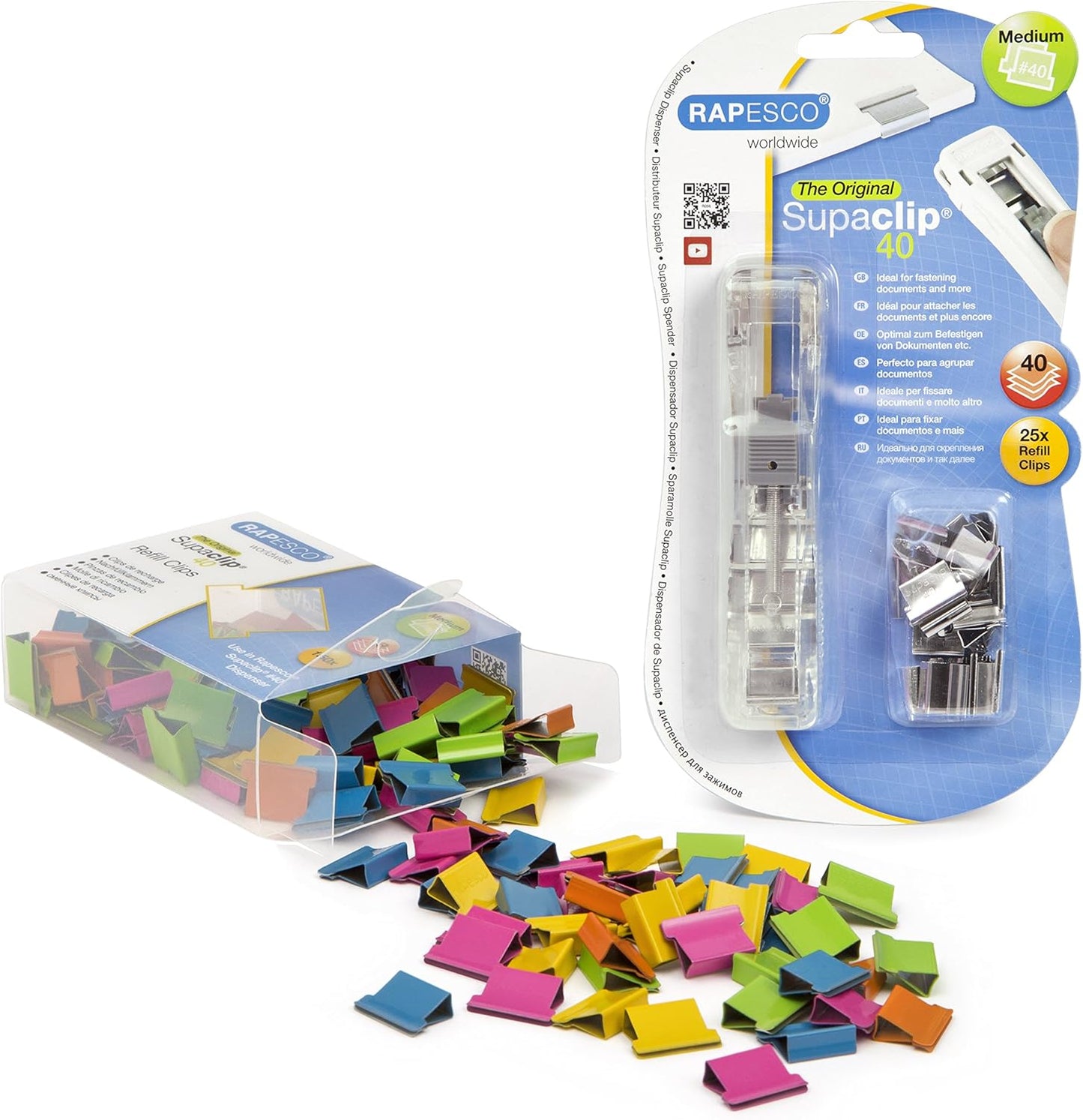 Rapesco 1299A Supaclip 40 Kit, Dispenser with 25 Stainless Steel Clips and 150 Refill Clips in Assorted Colours